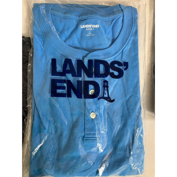 Lands End Short Sleeve Super-T Lot Of 3 Soft Cotton Sz Large Blue Mens New - Picture 3 of 5